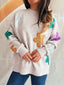 Sequin Flower Round Neck Long Sleeve Sweater