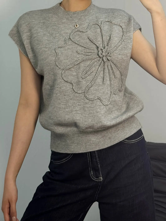 Flower Mock Neck Sweater Vest