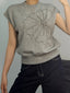 Flower Mock Neck Sweater Vest