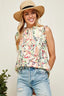 Lime 'N' Chili Plus Size Graphic Print Ruffle Trim Mock Neck Sleeveless Top