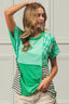 BiBi Leopard and Stripe Color Block Top With Exposed Seam