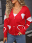 Valentine's Day Heart Pattern Button-Up Knit Cardigan