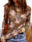 Floral Print Waffle Textured Long Sleeve Top