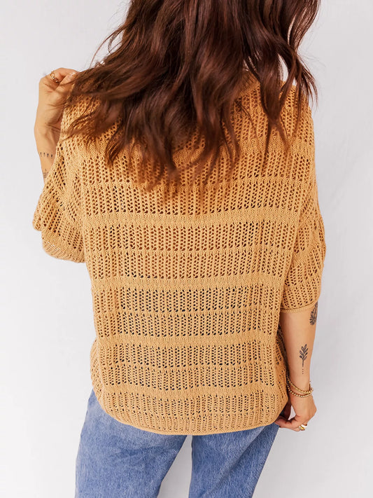 Hollow out Openwork Knit 3/4 Sleeve Sweater