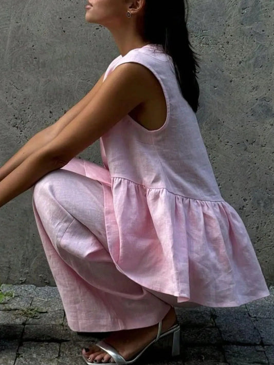 Button Down Peplum Vest and Pants Set