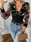 Floral Mesh Sleeve V-Neck Top