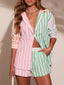 Striped Button Up Shirt and Shorts Set