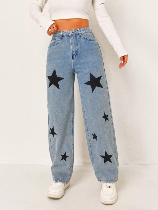 Star High Waist Wide Leg Jeans