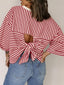 Stripe Bow Decor Cutout Drop Shoulder Top