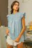 BiBi Clear Sequin All-over Gingham Smocked Top