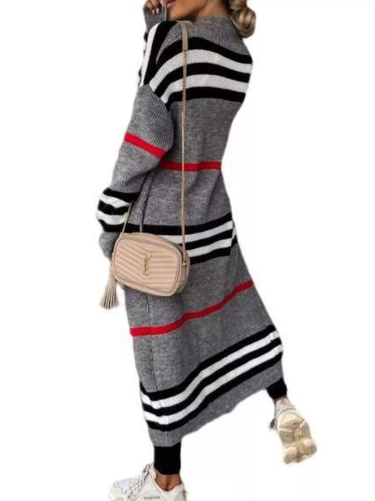 Striped Longline Open Front Cardigan