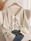 Bow-knot Front V-Neck Knit Cardigan