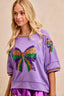 BiBi Mardi Gras Theme Ribbon Sequin Patched Top