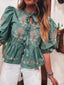 Tie Front Puff Sleeve Blouse