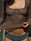 Devine Square Neck Long Sleeve Eyelet T-Shirt