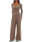 Casual Long Sleeve Top and Wide Leg Pants Set