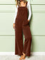 Front Ruched Wide Leg Jumpsuit with Pockets