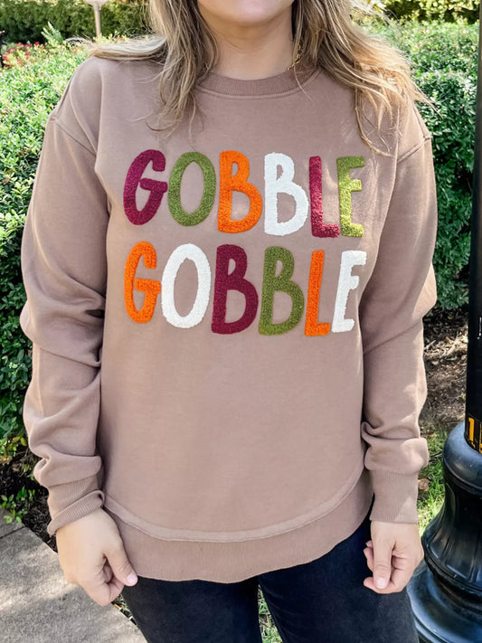 GOBBLE Letter Graphic Thanksgiving Shift Sweatshirt