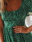 Printed Square Neck Short Sleeve Midi Dress