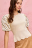 SO ME Polka Dot Contrast Woven Ballon Sleeve Blouse