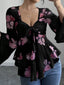 Floral Print Tie Front Flare Sleeve Blouse