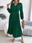 Lace Detail V-Neck Pleated Dress