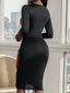 Perfee Cutout Color Block Round Neck Long Sleeve Dress