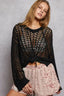 POL Openwork Round Neck High Low Knit Top