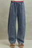 SO ME Stripe Denim Barrel Jeans Drawstring Waistband
