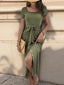 Round Neck Tie-Waist Bodycon Dress