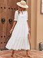 Eyelet Tie Neck Half Sleeve Midi Dress