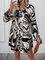Perfee Ruffled Printed V-Neck Long Sleeve Dress