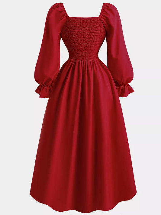 Sweetheart Neckline Flounce Sleeve Dress