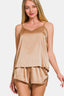 Zenana V-Neck Satin Cami and Elastic Waist Shorts Lounge Set