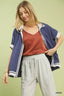 Umgee Linen Button Front Top with Contrast Piping