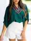Plaid Trim Half Sleeve Blouse
