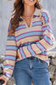 Striped Color Block Johnny Collar Sweater