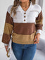 Color Block Striped V-Neck Button Detail Sweater
