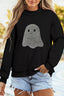 Rhinestone Ghost Exposed Seam Mock Neck Halloween Sweatshirt