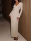 Ribbed Knit V-Neck Long Sleeve Maxi Dress