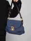 Denim Flap Shoulder Bag with Golden Clasp