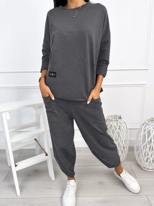 Plus Size Casual Loose Fit Top and Pants Two-Piece Set