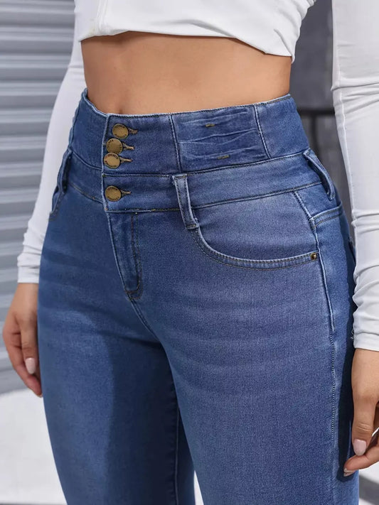 High-Waisted Slim Fit Fleece-Lined Jeans