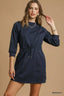 Umgee Drawstring Cable Knit Mini Dress with Pockets