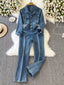 Button Front Wide Leg Denim Jumpsuit