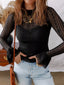 Lace Patchwork Flounce Sleeve Slim Fit Top