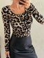 Leopard Print Square Neck Long Sleeve Top