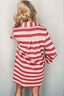 Double Take Full Size Striped Contrast Collared Neck Long Sleeve Dress