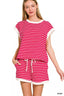 Zenana Stripe Contrast Trim Top & Shorts Set