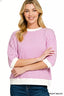 Zenana Striped Contrast Trim Banded Bottom Top